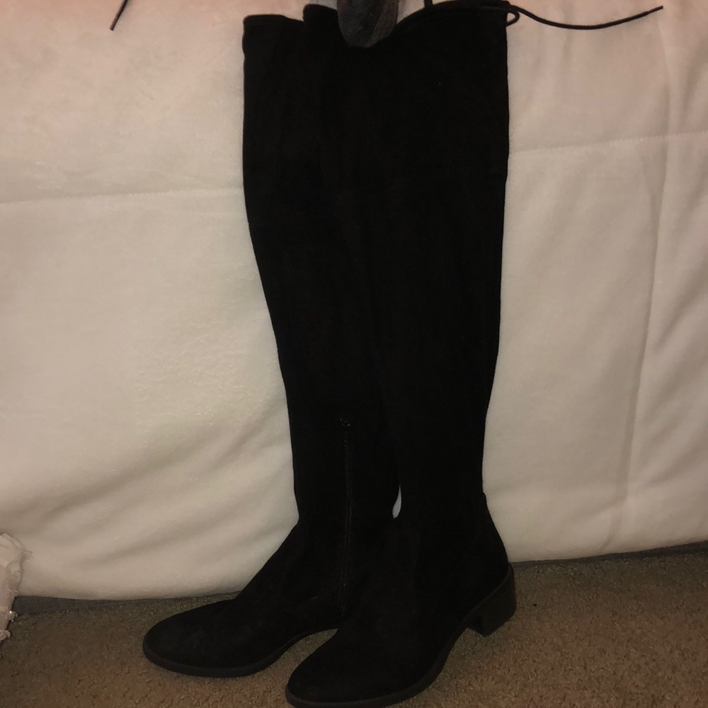 Black over the knee boots with tie in back